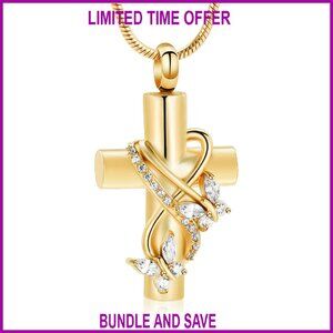 Butterfly Cross Urn Necklace for Ashes Memorial Cremation Jewelry Pendant
